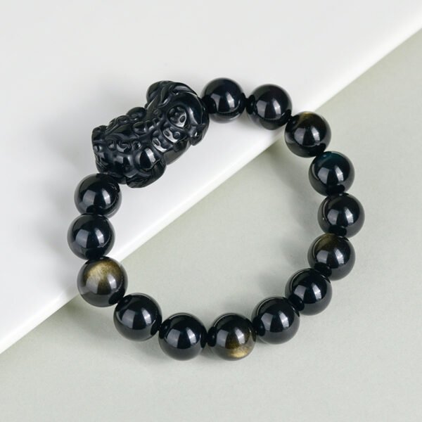 Natural Obsidian Pixiu Double Color Multi Treasure Bracelet
