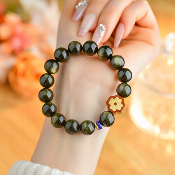 Golden obsidian dual colored eyes paired with lucky grass, a new couple's bracelet for men and women - Image 4
