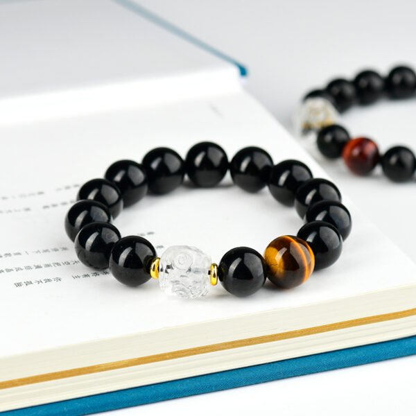 Natural obsidian white crystal lion dance beads for men and women - Image 4