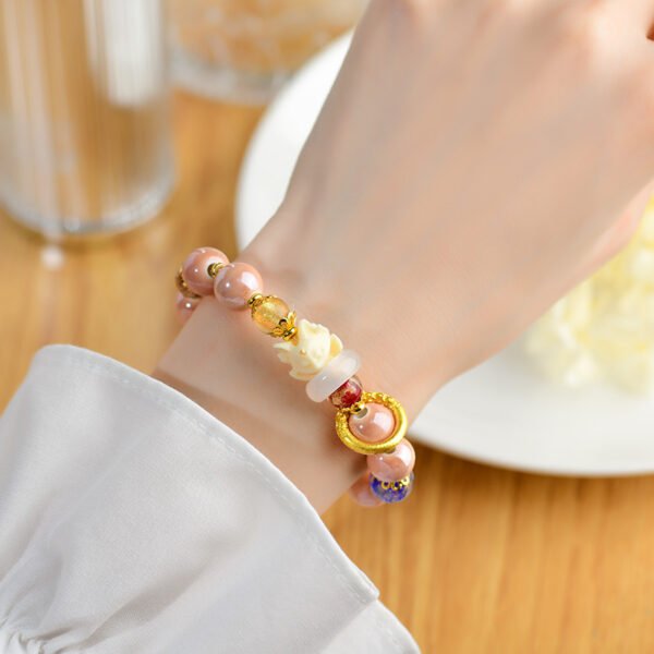 Pink fragrant gray porcelain gold foil single circle bracelet paired with a nine tailed fox women's bracelet - Image 2