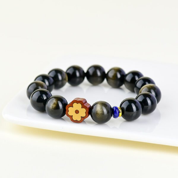 Golden obsidian dual colored eyes paired with lucky grass, a new couple's bracelet for men and women - Image 3