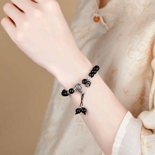 Natural Obsidian Green Fragrant Grey Glass Prayer Bead Bracelet - Image 4