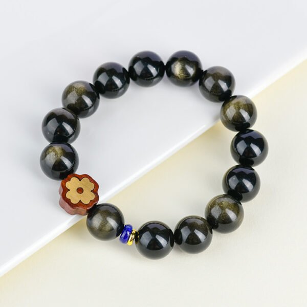 Golden obsidian dual colored eyes paired with lucky grass, a new couple's bracelet for men and women