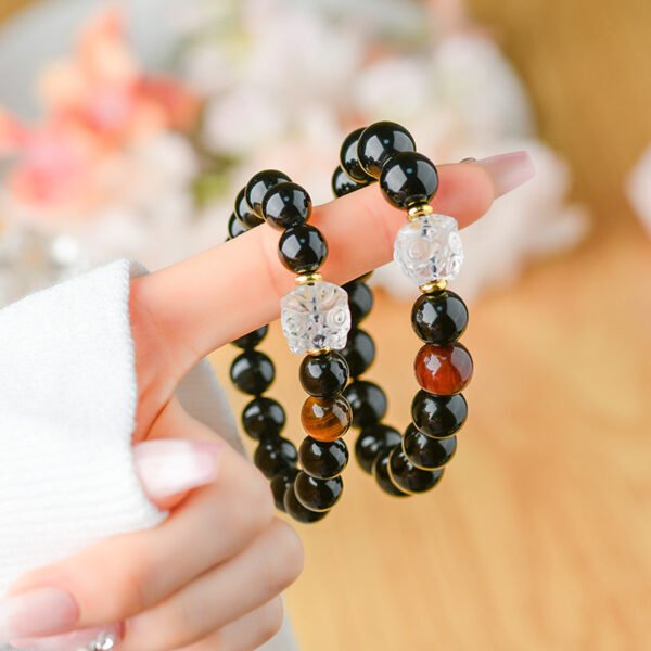 Natural obsidian white crystal lion dance beads for men and women - Image 3