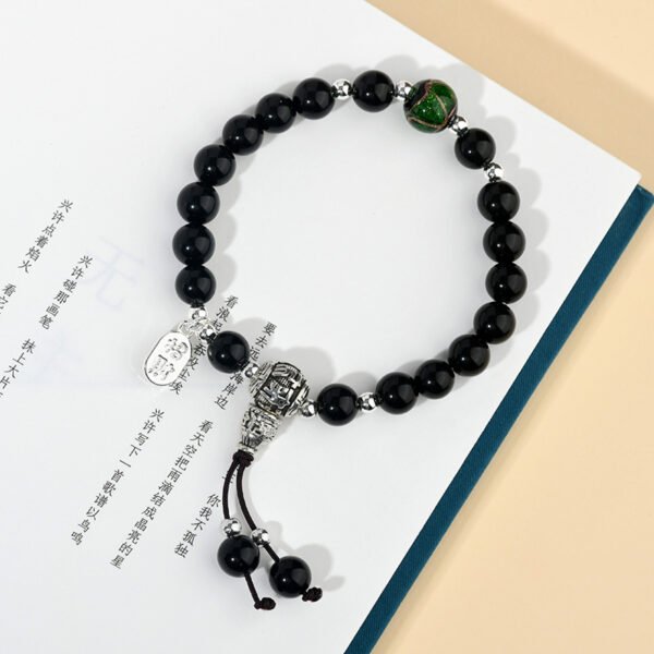 Natural Obsidian Green Fragrant Grey Glass Prayer Bead Bracelet - Image 3