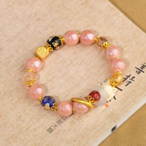 Pink fragrant gray porcelain gold foil single circle bracelet paired with a nine tailed fox women's bracelet