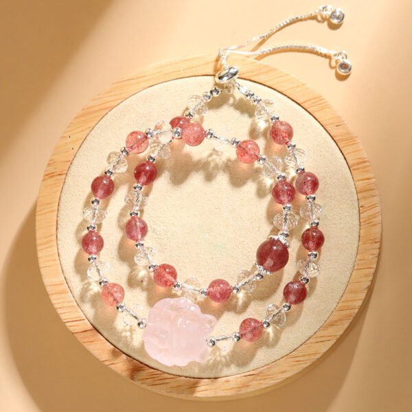 Natural Strawberry Crystal White Crystal Double Circle Pink Crystal Nine Tailed Fox Bracelet