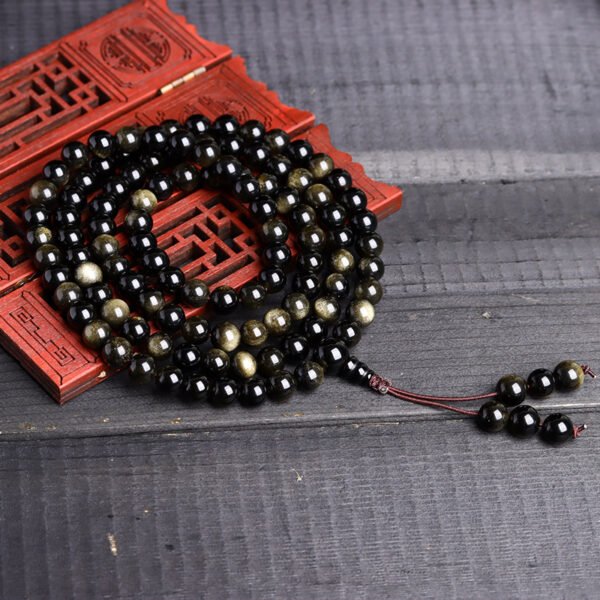 108 natural obsidian bracelets, prayer beads, men's and women's couple bracelets, necklaces, and accessories - Image 3