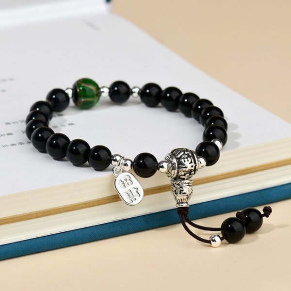 Natural Obsidian Green Fragrant Grey Glass Prayer Bead Bracelet - Image 2