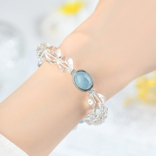 Natural engraved white crystal egg face inlaid with sea blue treasure bracelet - Image 4