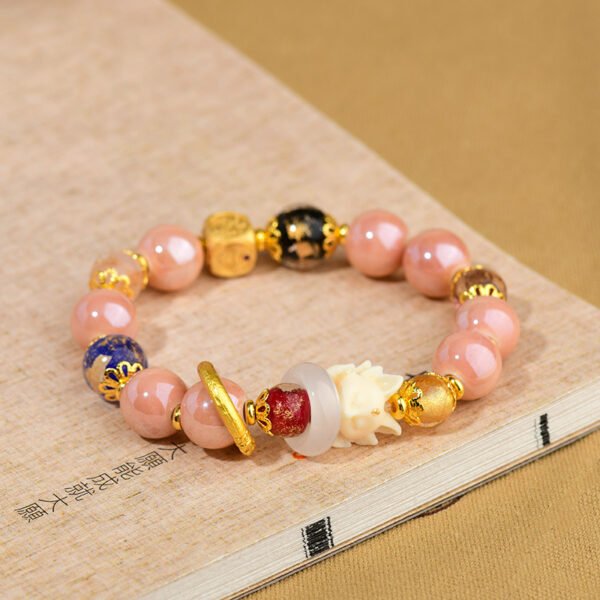 Pink fragrant gray porcelain gold foil single circle bracelet paired with a nine tailed fox women's bracelet - Image 4