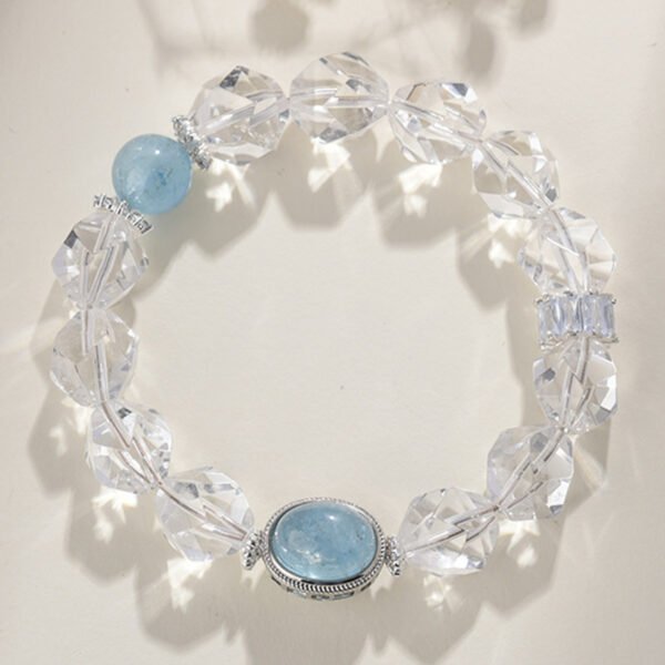 Natural engraved white crystal egg face inlaid with sea blue treasure bracelet - Image 3