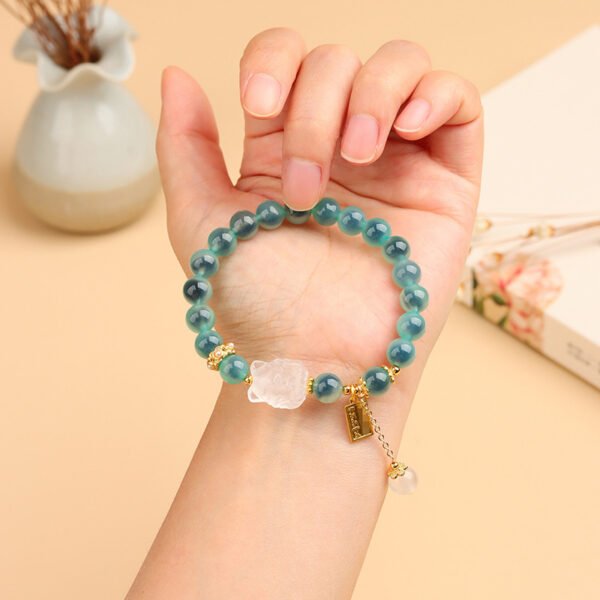 Green Sugar Heart Agate White Crystal Nine Tailed Fox Bracelet - Image 2