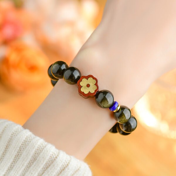 Golden obsidian dual colored eyes paired with lucky grass, a new couple's bracelet for men and women - Image 2