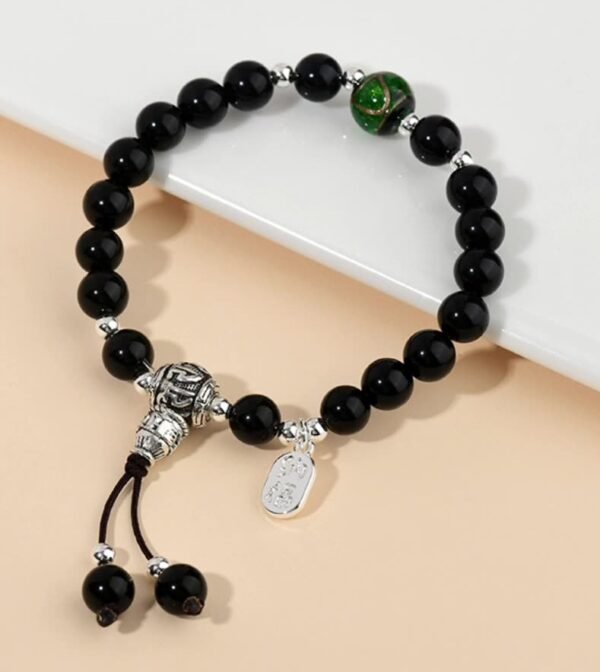Natural Obsidian Green Fragrant Grey Glass Prayer Bead Bracelet
