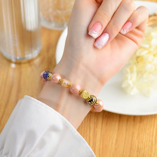 Pink fragrant gray porcelain gold foil single circle bracelet paired with a nine tailed fox women's bracelet - Image 3