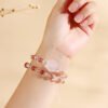 Natural Strawberry Crystal White Crystal Double Circle Pink Crystal Nine Tailed Fox Bracelet - Image 3