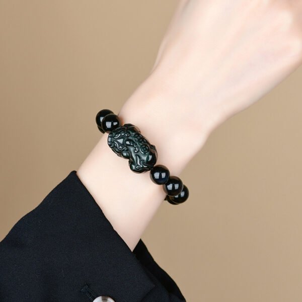Natural Obsidian Pixiu Double Color Multi Treasure Bracelet - Image 2