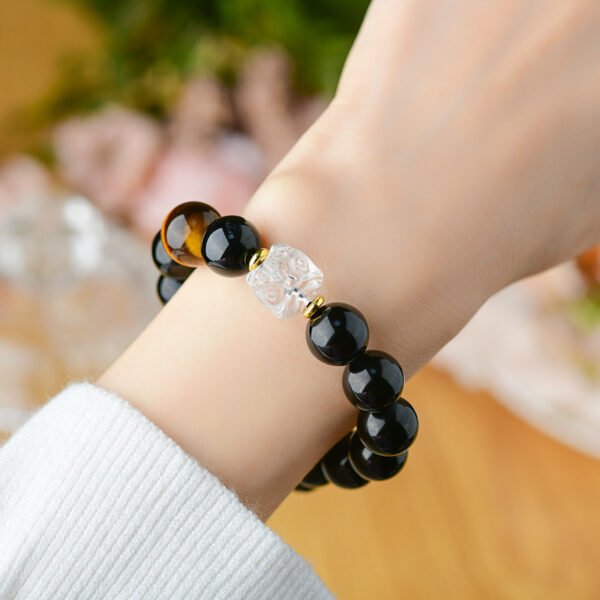 Natural obsidian white crystal lion dance beads for men and women - Image 2