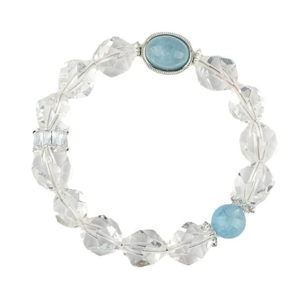 Natural engraved white crystal egg face inlaid with sea blue treasure bracelet - Image 2