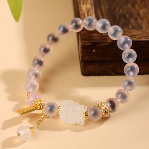 Green Sugar Heart Agate White Crystal Nine Tailed Fox Bracelet - Image 3