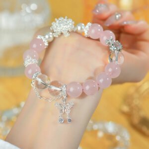 Natural Pink Crystal White Crystal Snow Bracelet