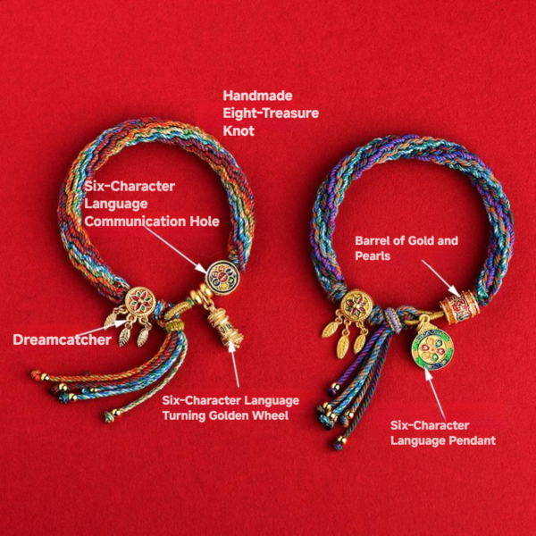 Handmade cotton thread weaving, hand face, ethnic style, Buddhist hand rope, Tibetan hand rope, paired with dream catcher net, six character mantra - Image 2