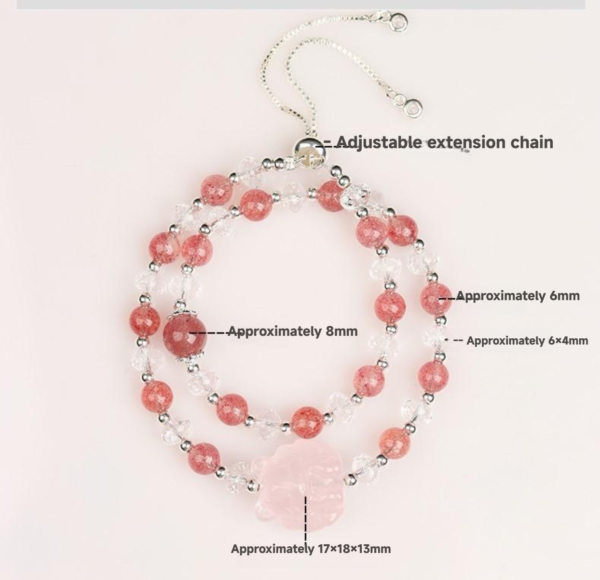 Natural Strawberry Crystal White Crystal Double Circle Pink Crystal Nine Tailed Fox Bracelet - Image 2